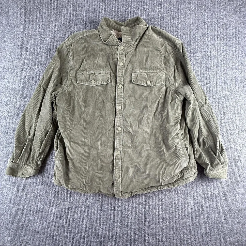 George Jacket Mens 2XL Green Corduroy Sherpa Lined Snap Front Parka Pockets